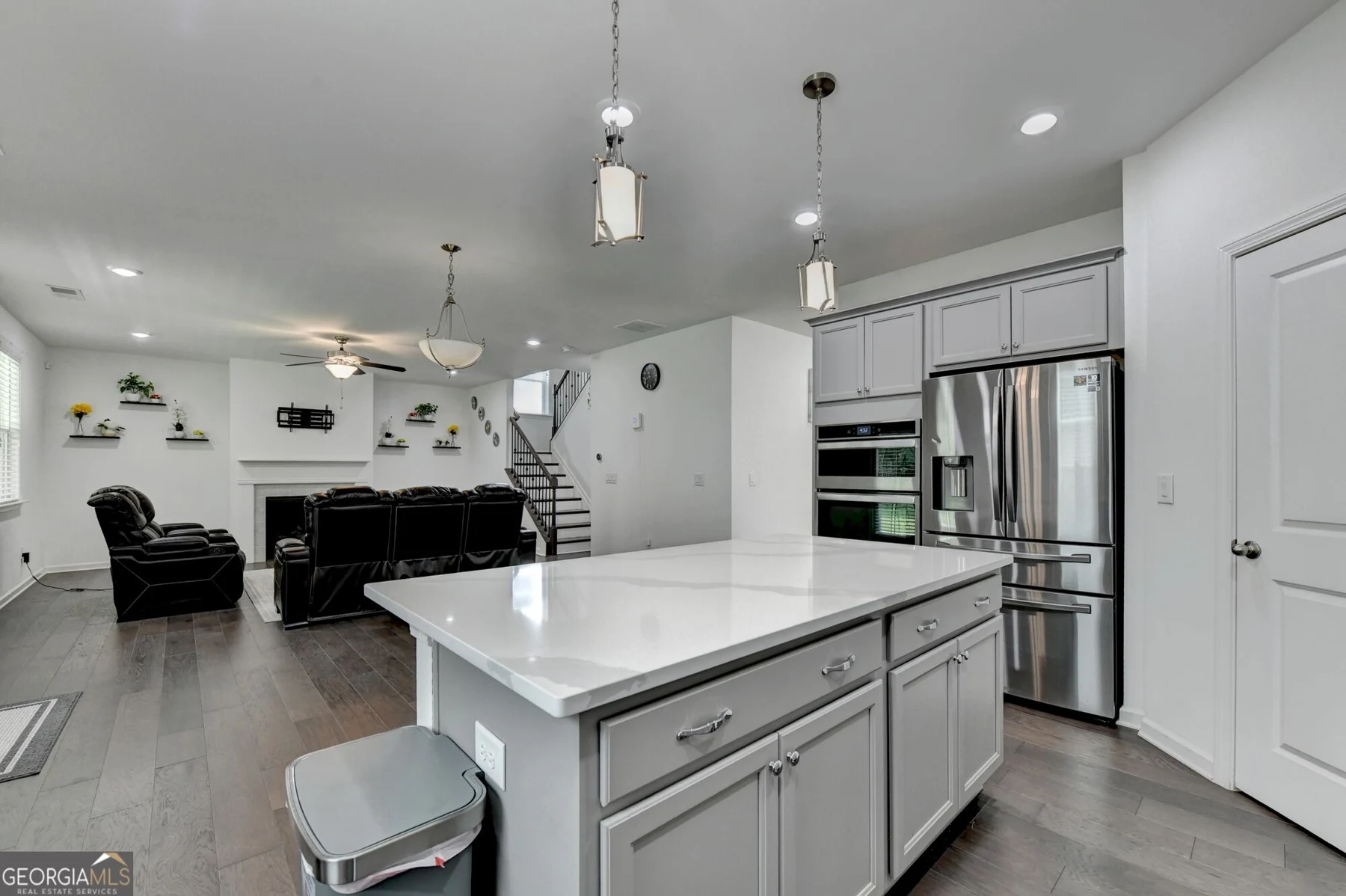 Kitchen island overlooking the living space
